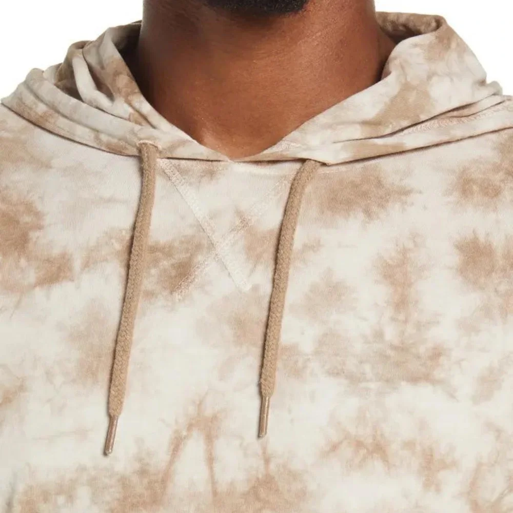 #11 Tie Dye Hoodie T-Shirt Lightweight Pullover Hoodie Tee MED Khaki Cotton - Picture 1 of 5